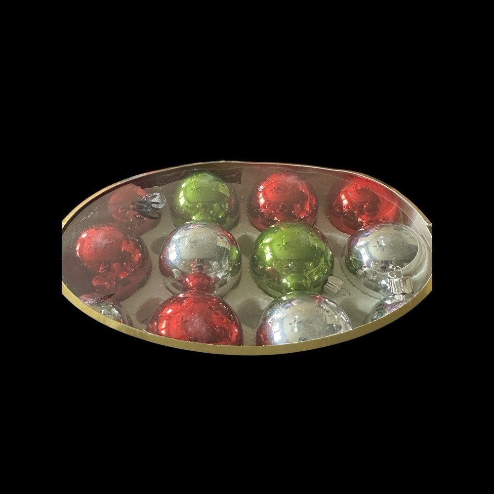 Michaels Sparkling Creations 12 Glass Ball Ornaments Red Green Silver Boxed - Picture 2 of 5